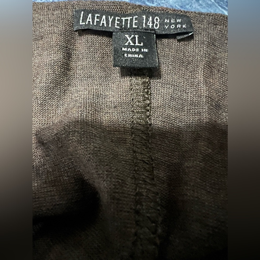 Lafayette 148 Brown Front Leather Panel w/Knit Long Sleeves & Back Top Size XL - Picture 11 of 11